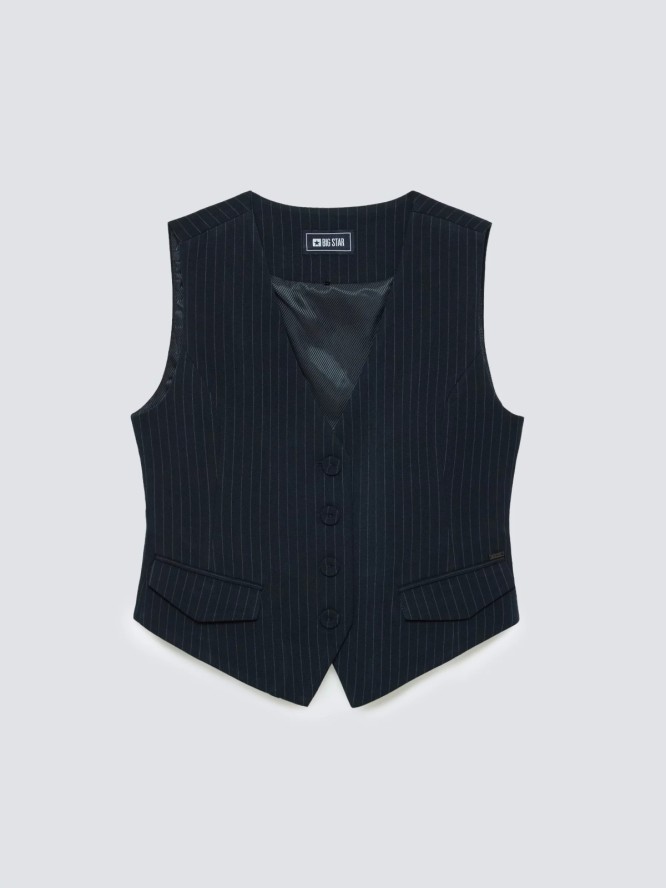 Kamizelka damska garniturowa w prążek granatowa Elvia 403