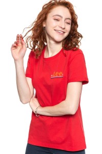 LEE T SHIRT DAMSKI CHEST LOGO TEE WARP RED L43ZFEKG 112109773