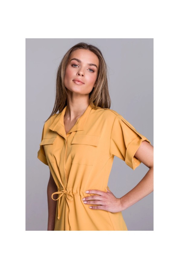 Sukienka koszulowa trapezowa granatowa szmizjerka z wiązaniem