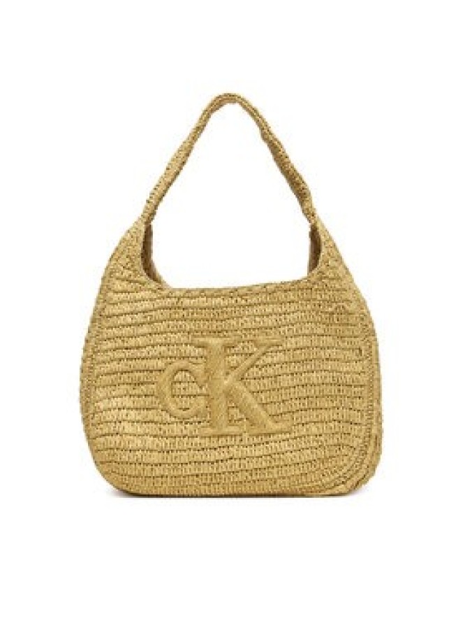 Calvin Klein Torebka Bold Ck Raffia Lg Shoulder Bag LV04F3448G Beżowy