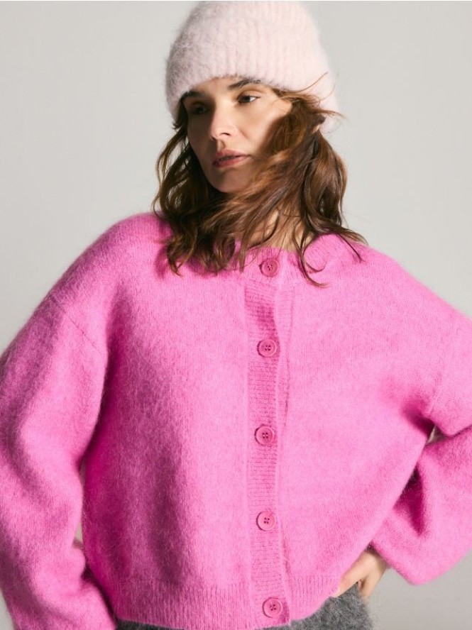 Czapka z wełną alpaki - pastelowy róż