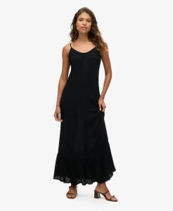 superdry Sukienka Maxi Beach Cami z wiskozy czarna – Black