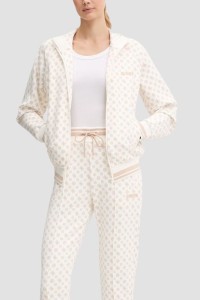 GUESS Kremowa rozpinana bluza damska w monogram Aggie, Rozmiar M