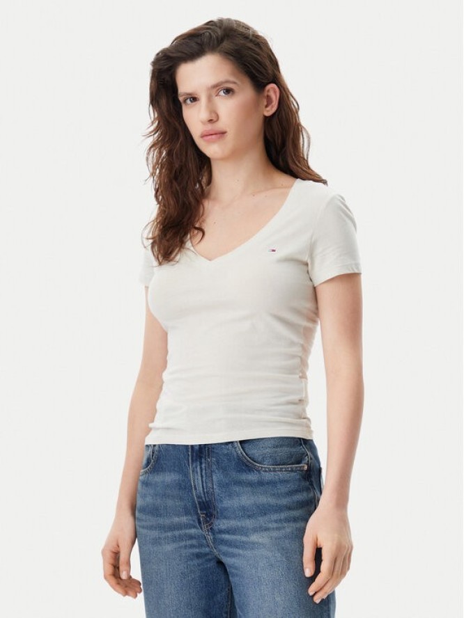 Tommy Jeans T-Shirt DW0DW20458 Beżowy Slim Fit