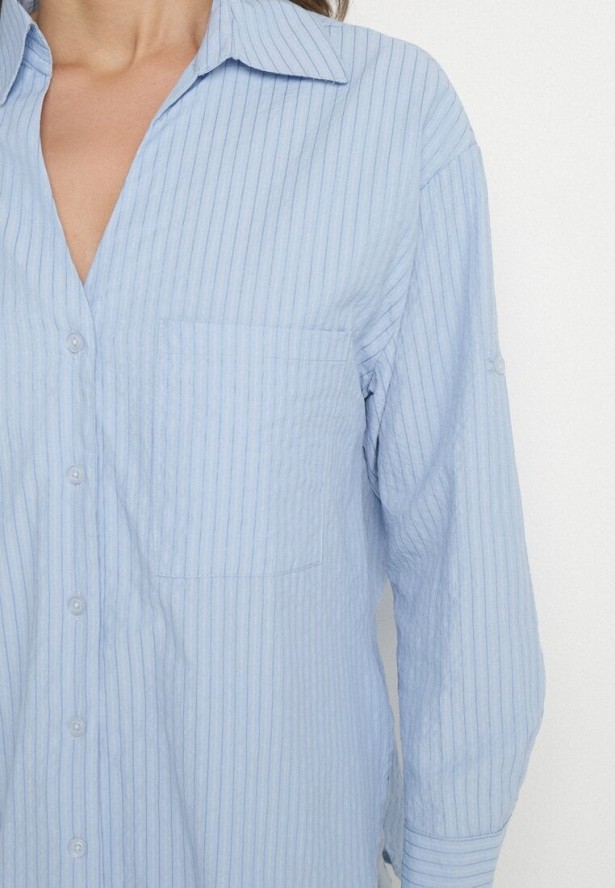 Jasnoniebieska Koszula Bawełniana w Delikatne Prążki Lissse