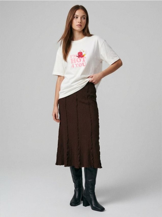 Bawełniana koszulka z nadrukiem na plecach Hot Stuff - kremowy