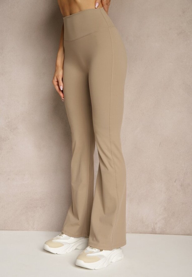 Beżowe Legginsy Dzwony High Waist Orruvana
