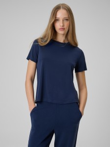 4F T-shirt regular gładki damski - granatowy XS