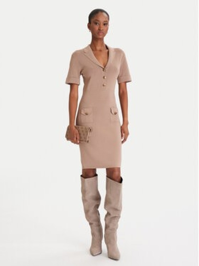 Guess Sukienka dzianinowa W5YK29 Z0130 Beżowy Slim Fit