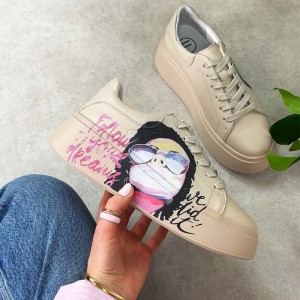 Beżowe skórzane sneakersy damskie na platformie Filippo Dp6835/25