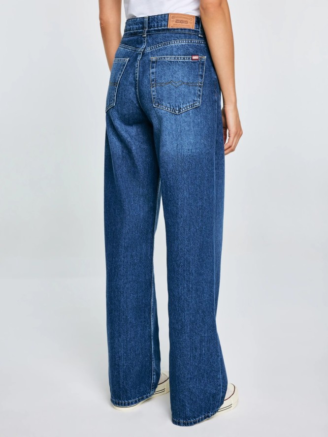 Jeansy damskie z szeroką nogawką granatowe Atrea 514