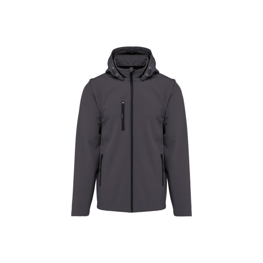 Kurtka 3-warstwowa z kapturem i odpinanymi rękawami Kariban Softshell