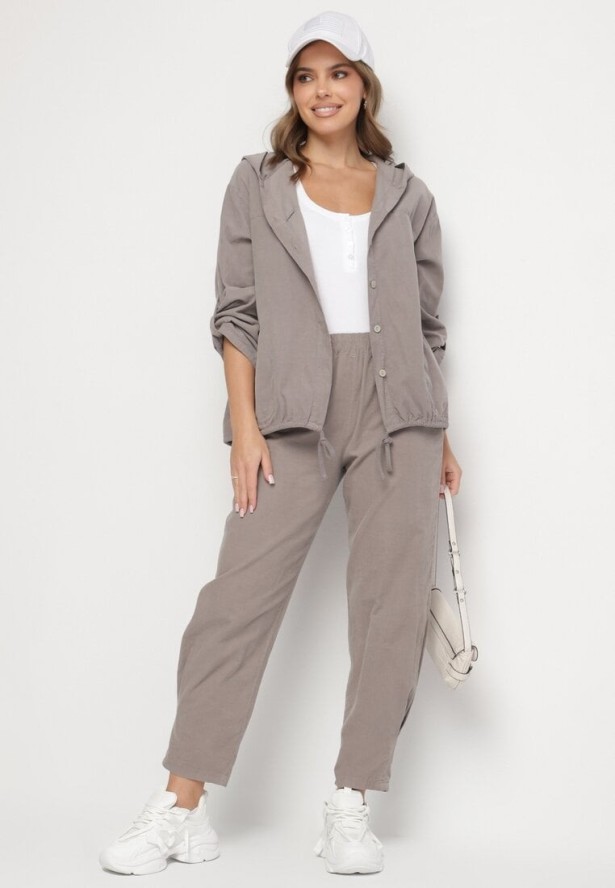 Szare Bawełniane Spodnie z Wysokim Stanem Melili