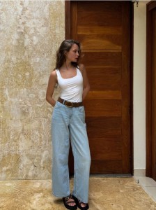 Jeansy wide leg baggy - niebieski