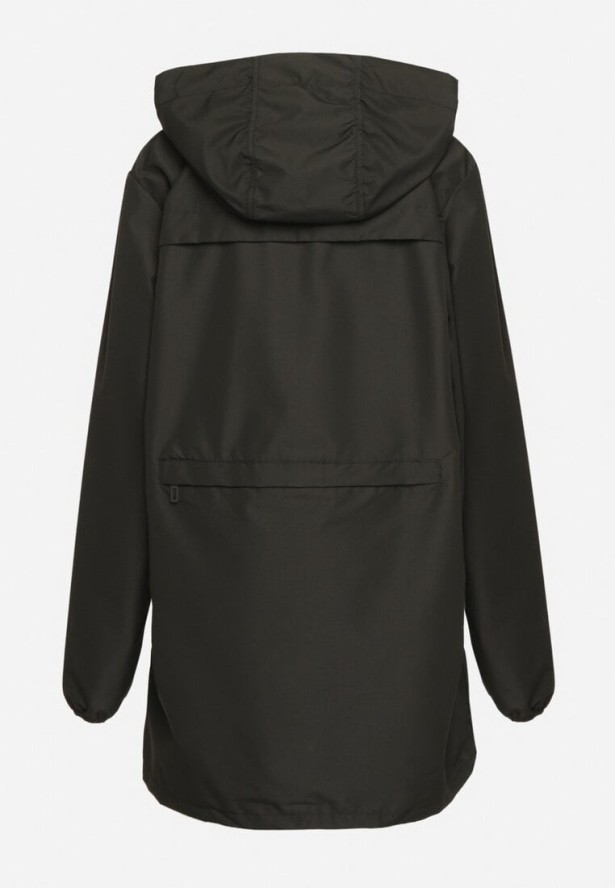 Ciemnozielona Kurtka Wiatrówka o Wydłużonym Fasonie z Kapturem Axerinta