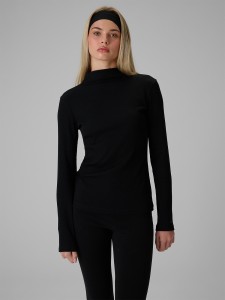 4F Longsleeve slim z prążkowanej dzianiny damski - czarny M
