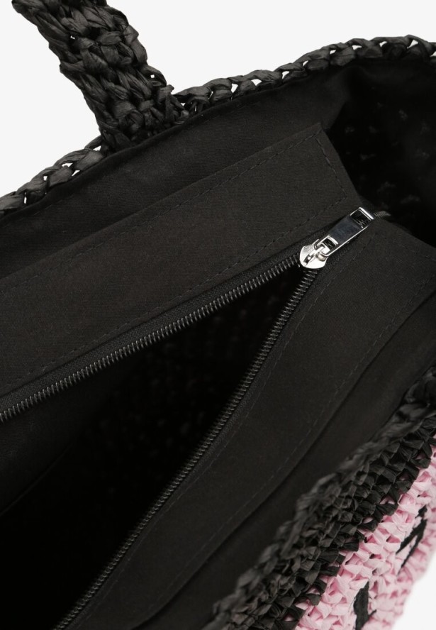 Różowo-Czarna Torebka z Plecionki z Napisem i Rączkami Yegelia