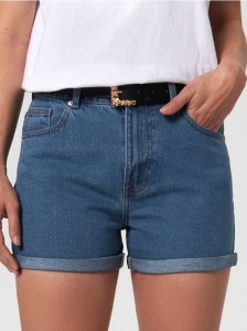 Szorty jeansowe mom high waist - granatowy