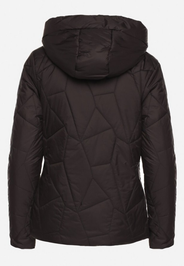 Czarna Pikowana Kurtka Przejściowa z Odpinanym Kapturem Ninorwena