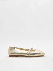 Metaliczne baleriny z imitacji skóry - złoty