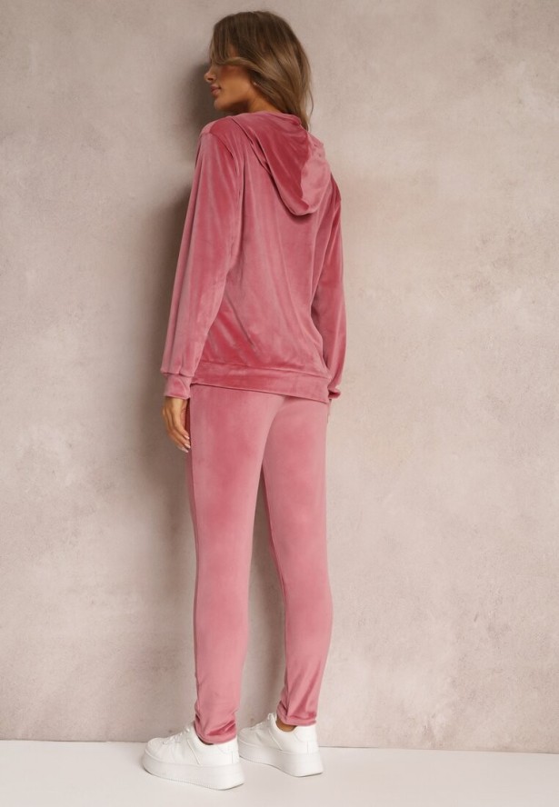 Ciemnoróżowy 2-częściowy Welurowy Komplet Dresowy z Bluzą i Spodniami Yamiya