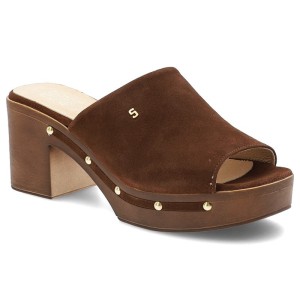 Brązowe Klapki Simen Eleganckie Obuwie Damskie