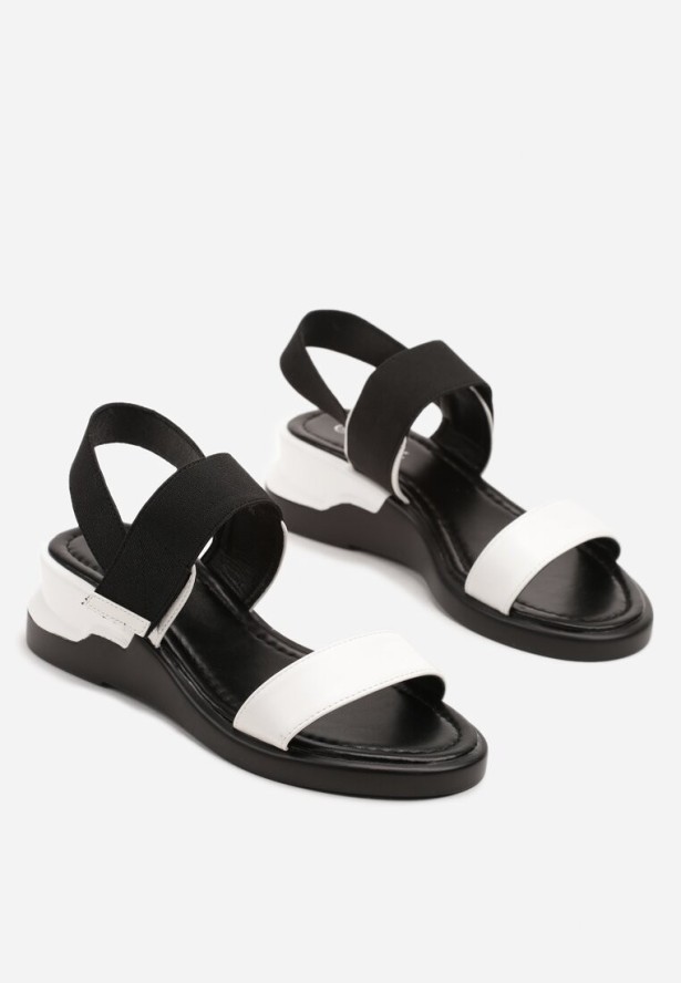 Biało-Czarne Klasyczne Sandały na Koturnie Nilariane