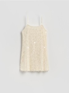 Cekinowa sukienka mini - kremowy