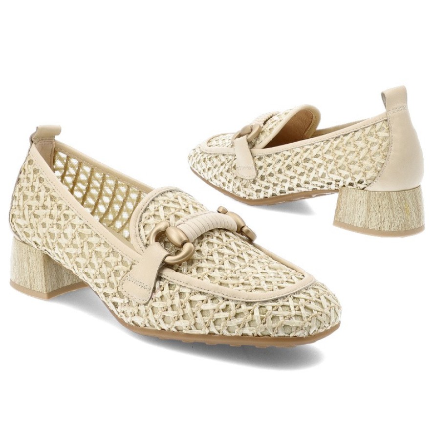 Półbuty damskie Hispanitas, ze skóry naturalnej z plecionym wykończeniem i wsuwanym krojem, beżowe, RHV264828 Marrakech-V26 Panna Soho-V26