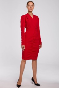 Sukienka elegancka kopertowa sukienka midi z marszczeniami czerwona