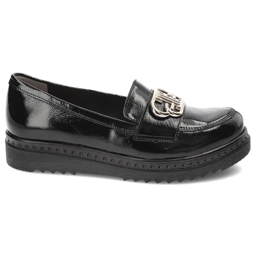 Czarne Półbuty Armodo Lakierowane Mokasyny Damskie