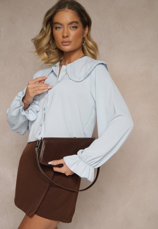 Jasnoniebieska Koszula Ozdobiona Falbankami i Kołnierzykiem Evirana