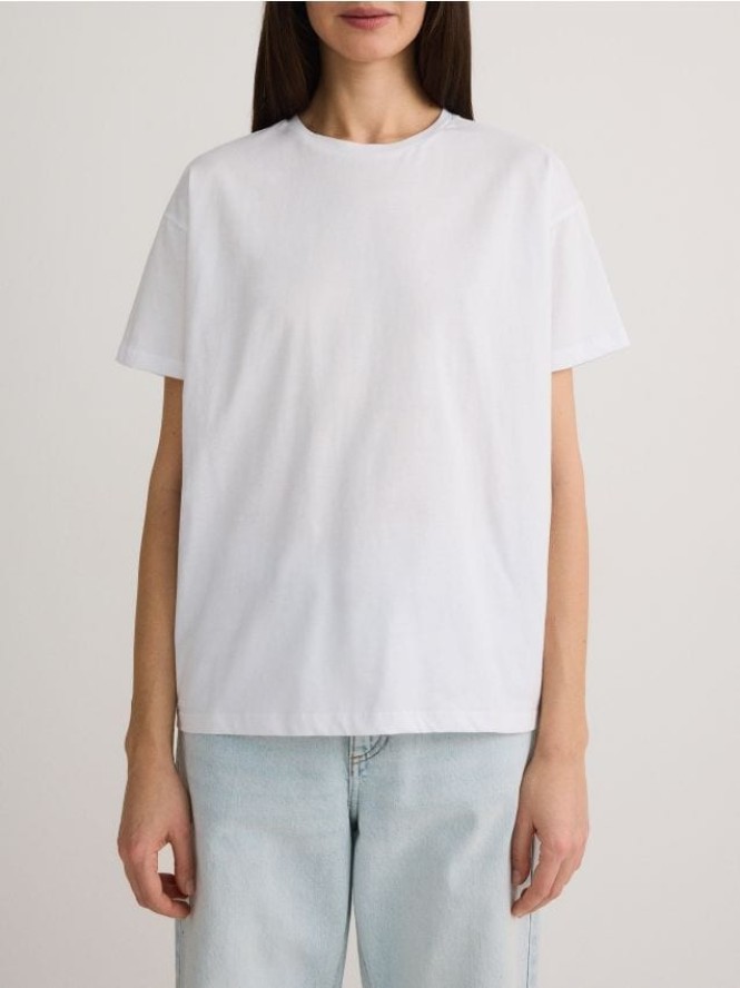 T-shirt regular z merceryzowanej bawełny - biały