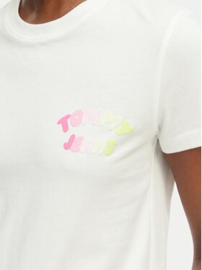Tommy Jeans T-Shirt Bubble Logo DW0DW22310 Kremowy Regular Fit