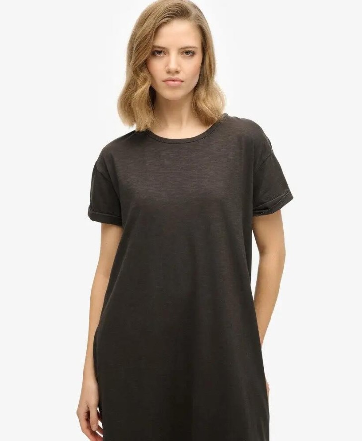 superdry Midi T-shirt Dress z 100% bawełny – Czarny