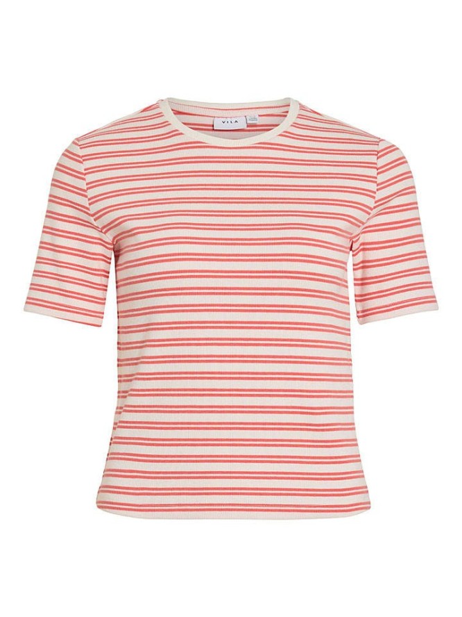 Vila Koszulka "Ola" w kolorze biało-czerwonym rozmiar: XL