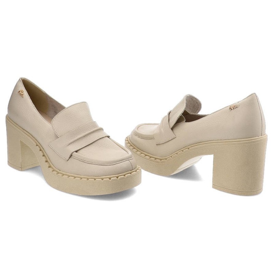 Półbuty damskie BLU, cholewka z licowej skóry naturalnej z paskiem na podbiciu i widocznymi przeszyciami stabilny obcas oraz gruba podeszwa z wyraźny