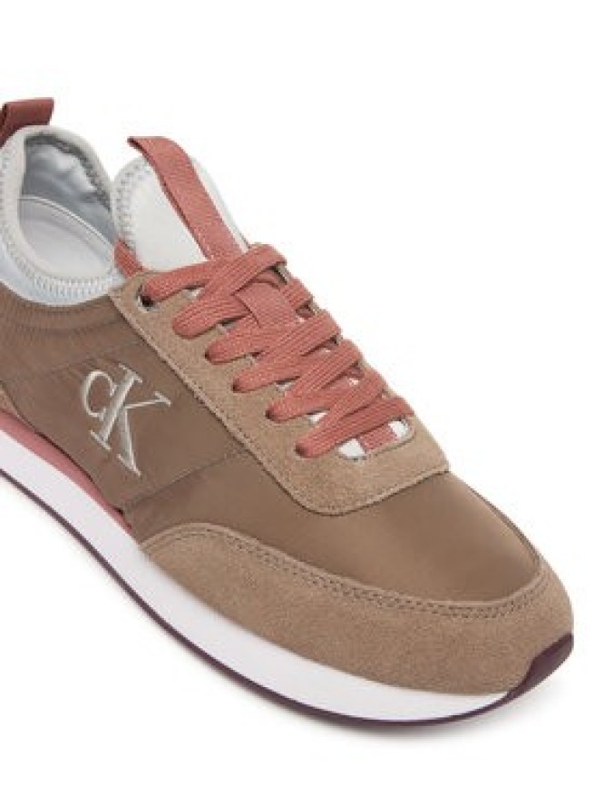 Calvin Klein Sneakersy Retro Runner Sock Laceup Mix Mat YW0YW02060 Brązowy