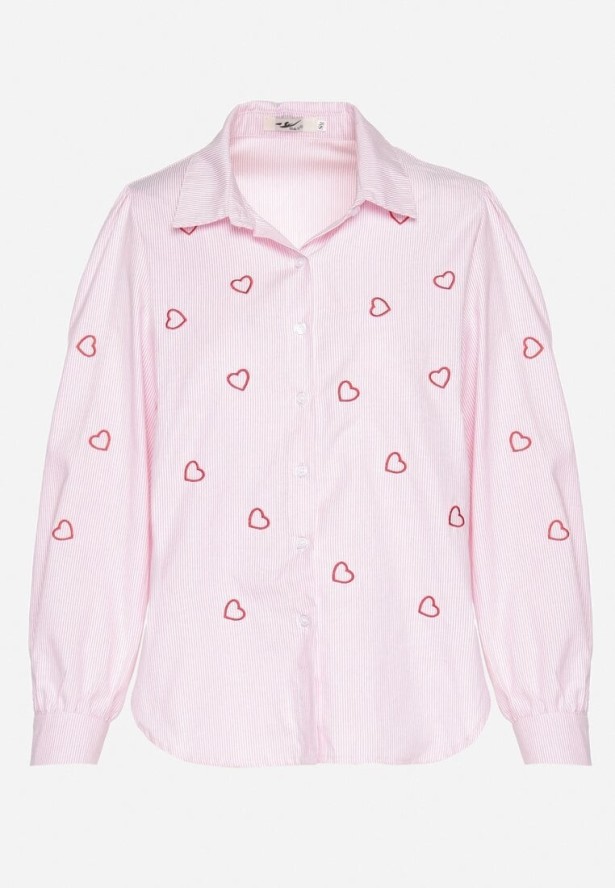 Różowa Bawełniana Koszula z Ozdobnym Haftem Doviene