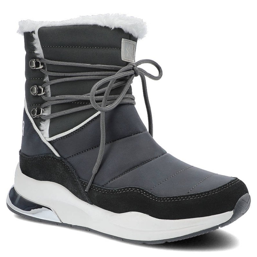 Botki damskie Big Star, skóra naturalna z elementami tekstylnymi ocieplana cholewka z miękkim kołnierzem regulacja sznurkiem wzmocniona podeszwa o wy