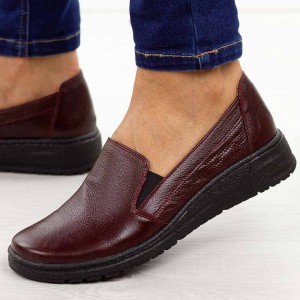 Bordowe skórzane Polskie półbuty damskie na koturnie Deoni D028