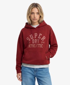 superdry Athletic Essentials Relaxed Hoodie 100% bawełna, oversize – Bordeaux