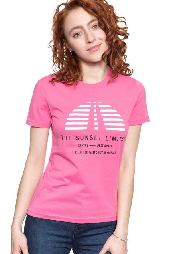 LEE T SHIRT DAMSKI SUNSET TEE CHROME PINK L42XEPNE 112109515