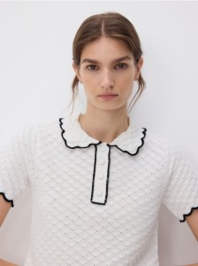 Strukturalna bluzka z kołnierzykiem - kremowy