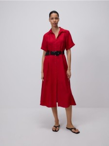 Sukienka midi z dodatkiem lnu - czerwony