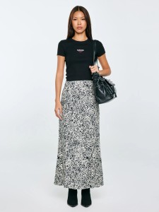 Spódnica damska midi z wiskozy z nadrukiem czarno-kremowa Arcelia 906