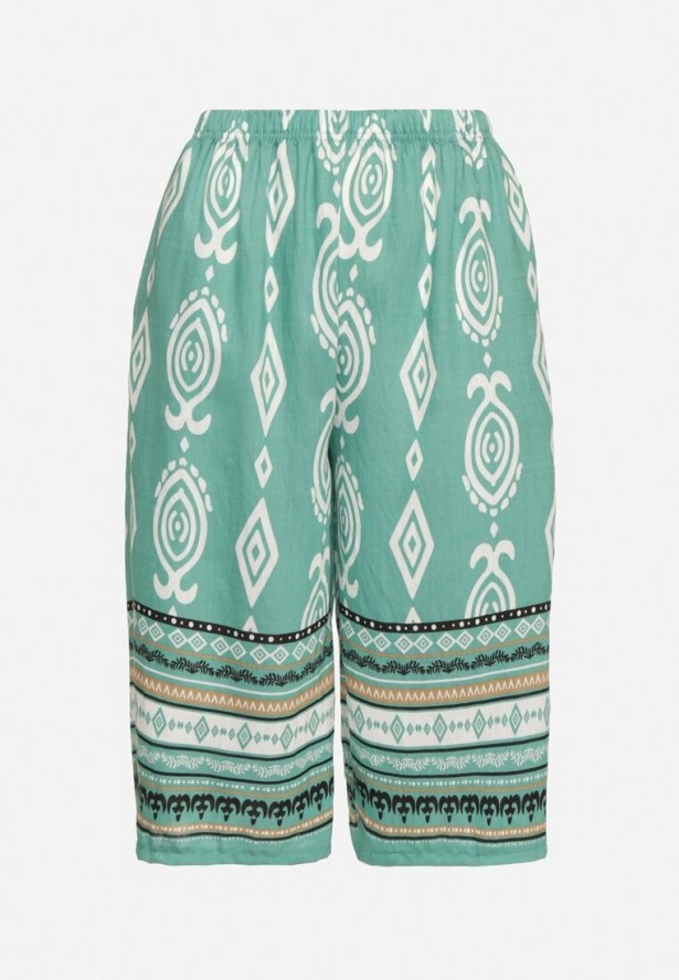 Zielone Szorty z Wysokim Stanem i Wzorem Etno Filanetia