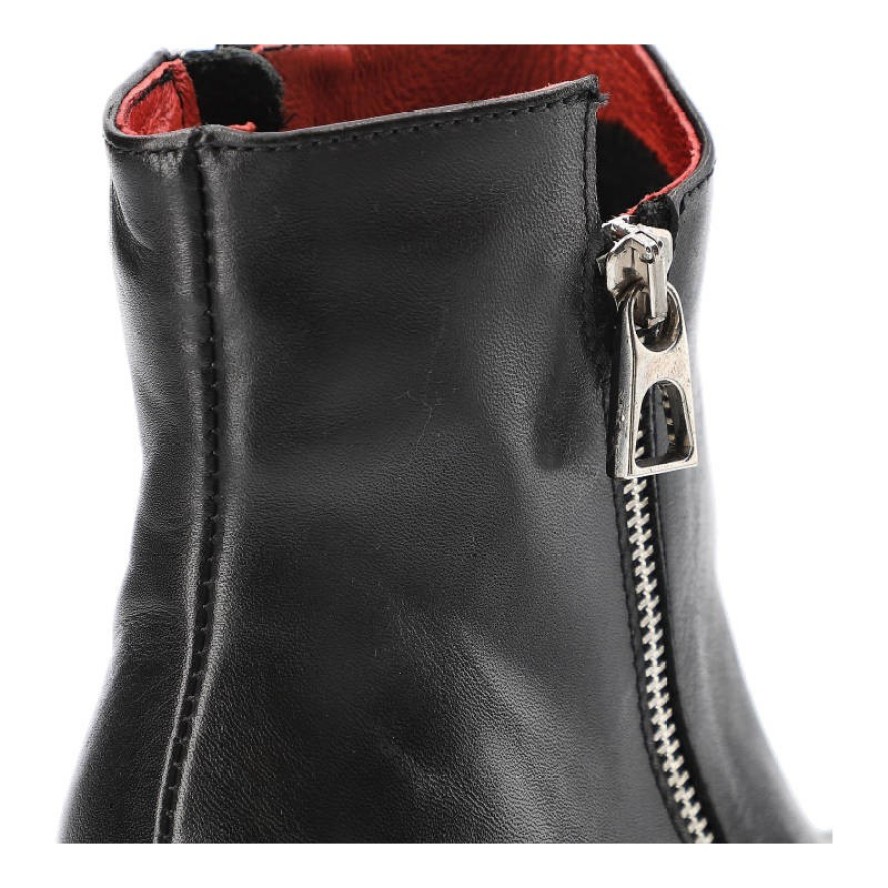 Czarne Botki Karino Ocieplane Skórzane Buty Na Obcasie