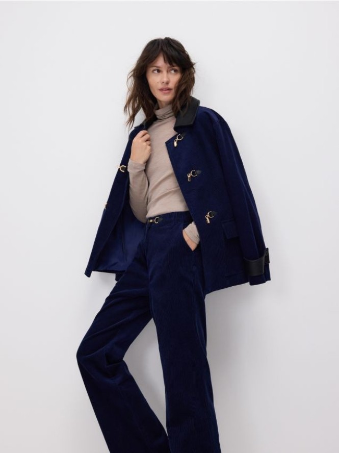 Sztruksowe spodnie straight - granatowy