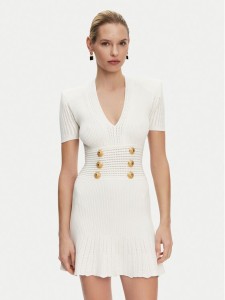 Balmain Sukienka dzianinowa DF1R7320KF24 Biały Regular Fit